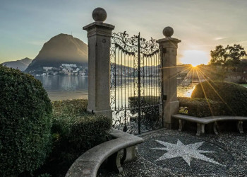 Winterabend in Lugano, Blick vom Park Ciani auf den Luganersee 