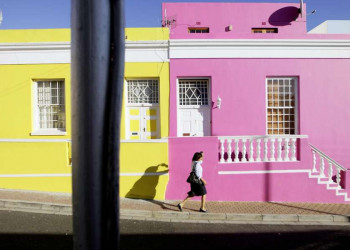 Bunte Häuser im Viertel Boo Kap in Kapstadt