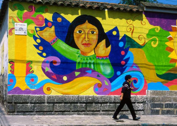 Ein Wandbild in Ecuador