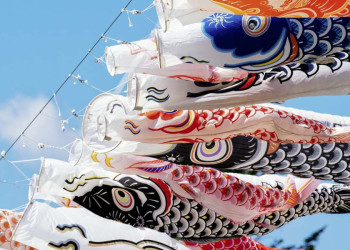 Traditionelle Windsäcke - Koi-Nobori - flattern in Japan in der Brise