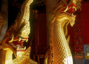 Goldene Drachen im Tempel Wat Xieng Thong in Luang Prabang
