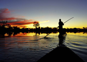 Mit einem botswanischen Einbaum auf der Pirsch