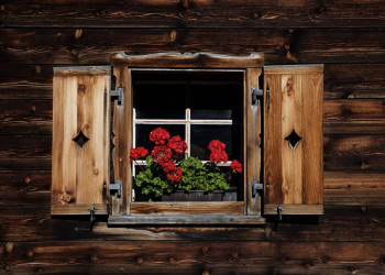 Ein typisches Schweizer Chalet mit Geranien